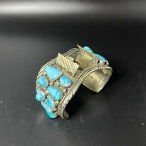Heaviest Sterling Silver turquoise southwestern cuffwatch 76.5 grams